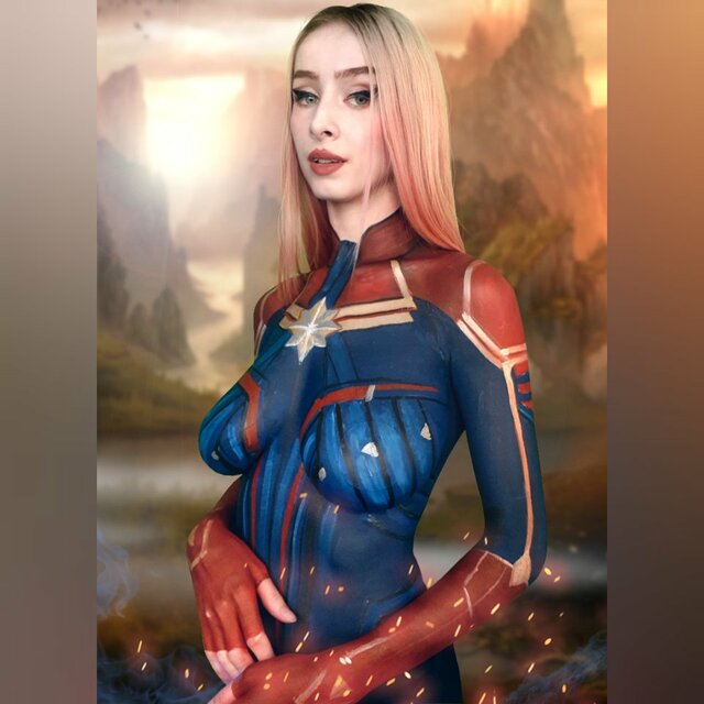Body paint Captain Marvel by Mizzy (Marvel) free nude pictures
