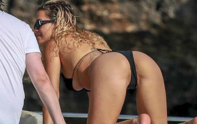 Rita Ora Pink Slip in a Black Bikini! free nude pictures