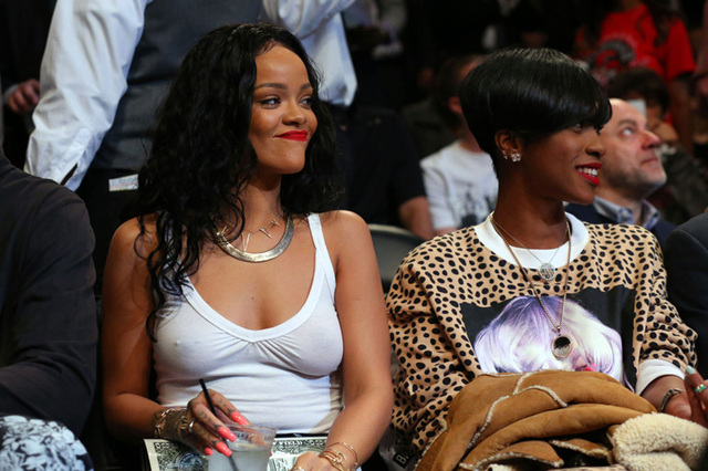 Rihanna Braless Courtside at a Basketball Game free nude pictures