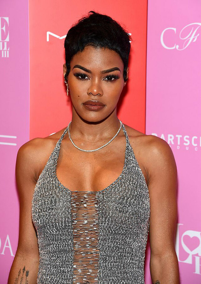 Teyana Taylor Braless in Sheer Silver Gown free nude pictures