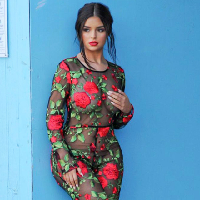 Demi Rose Mawby See Through Floral Catsuit - Scandal Planet free nude pictures