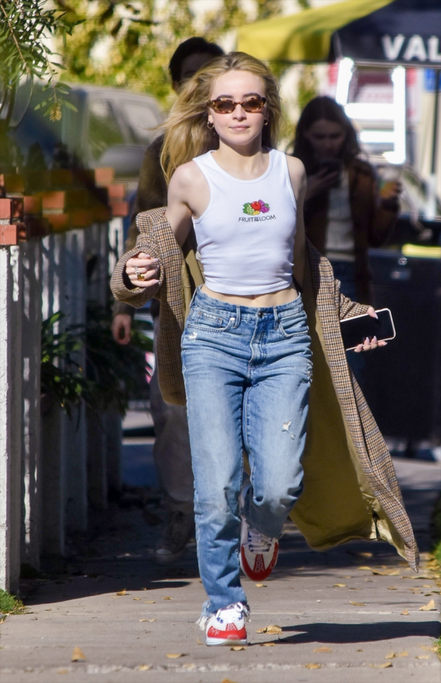 Sabrina Carpenter Braless Nipple Pokies Bouncing Down the Street free nude pictures